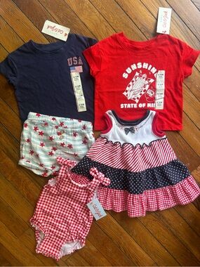 3/6M Patriotic Red White & Blue Baby Girl Clothing Bundle